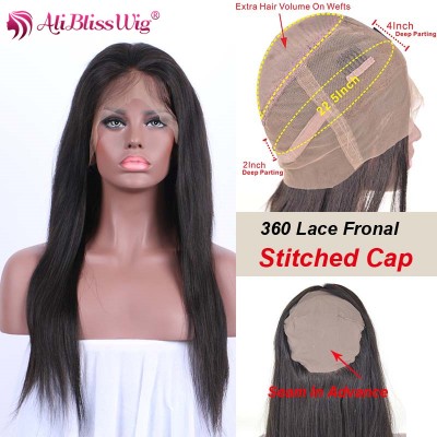 Fast Drop Shipping Swiss Lace Hand Tied Stitched Cap 100% Human Hair Brazilian Remy Silky Straight 360 Lace Frontal Closure