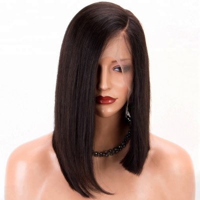 150 Density Brazilian Human Hair Left Side Parting Pre Plucked Short Straight Bob 360 Lace Frontal Wig with Baby Hair